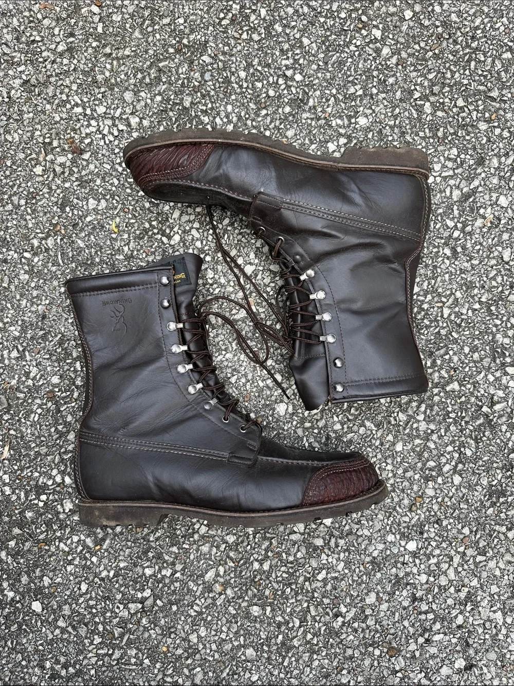 Browning Dark Brown Leather Moc Toe Lace-Up Men's Boots Vintage Made in USA